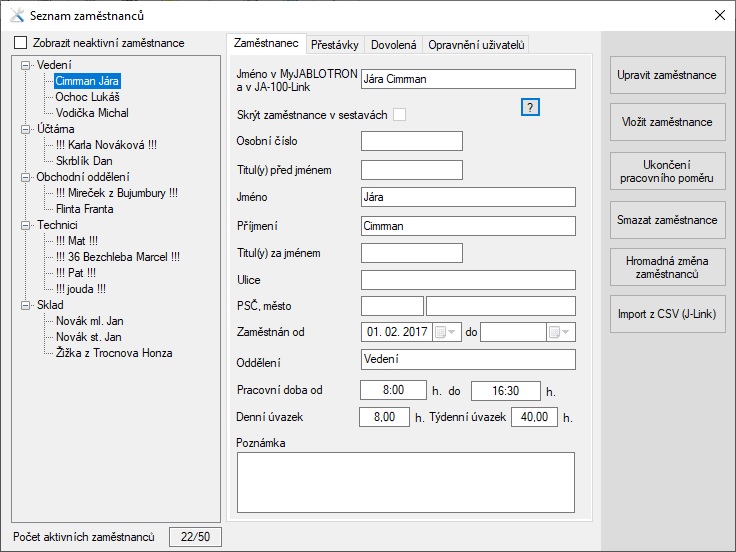 Přidání zaměstnance